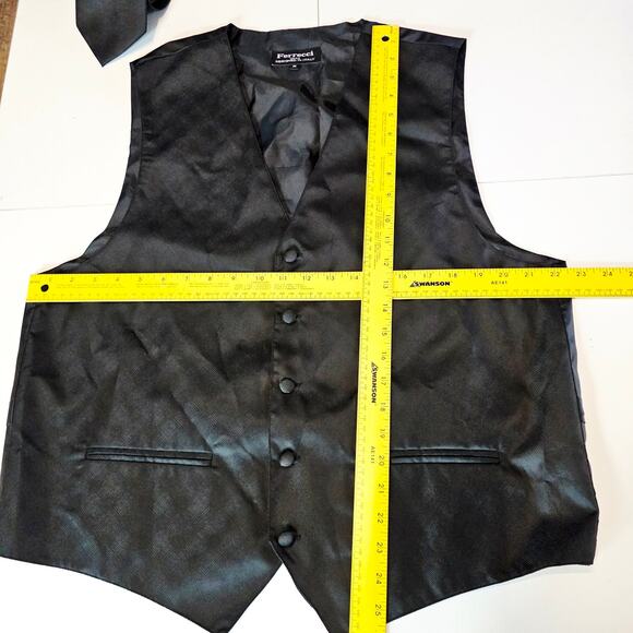Ferrecci Uomo Mens Black Diamond Vest Tie Bowtie Set Size M 3716 - Picture 8 of 12